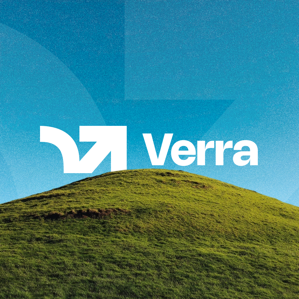 Verra brand identity — logo lockup over a hill landscape