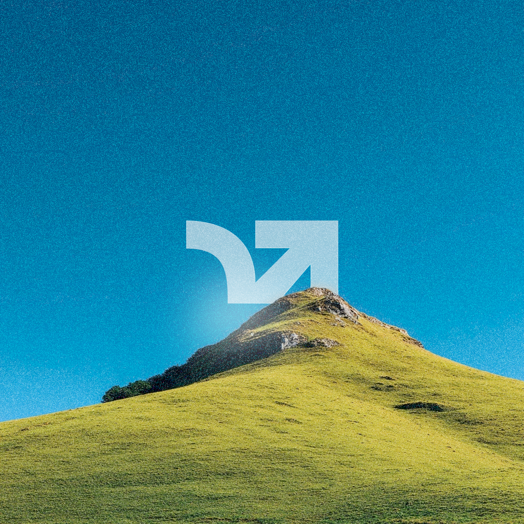 Verra brand identity — logo mark over a hill and sky photograph