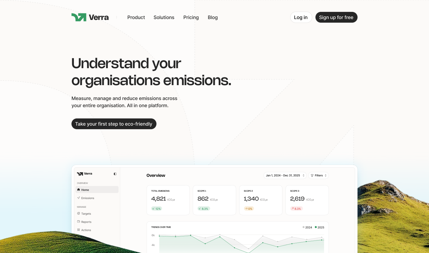 Verra marketing site hero — Understand your organisation's emissions